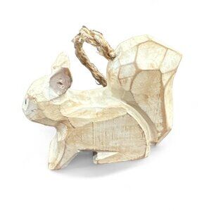 Rustic Hand Carved Wood Squirrel Christmas Ornament Folk Art